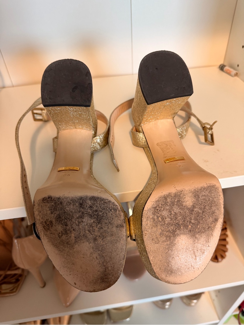 Gucci Metallic Gold Glitter Platform Sandals with Double G, make an offer :) - Picture 6 of 7